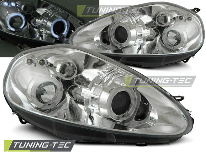 Coppia di Fari Anteriori per Fiat GRANDE PUNTO 2005-2008 Angel Eyes NERO O CROMATI