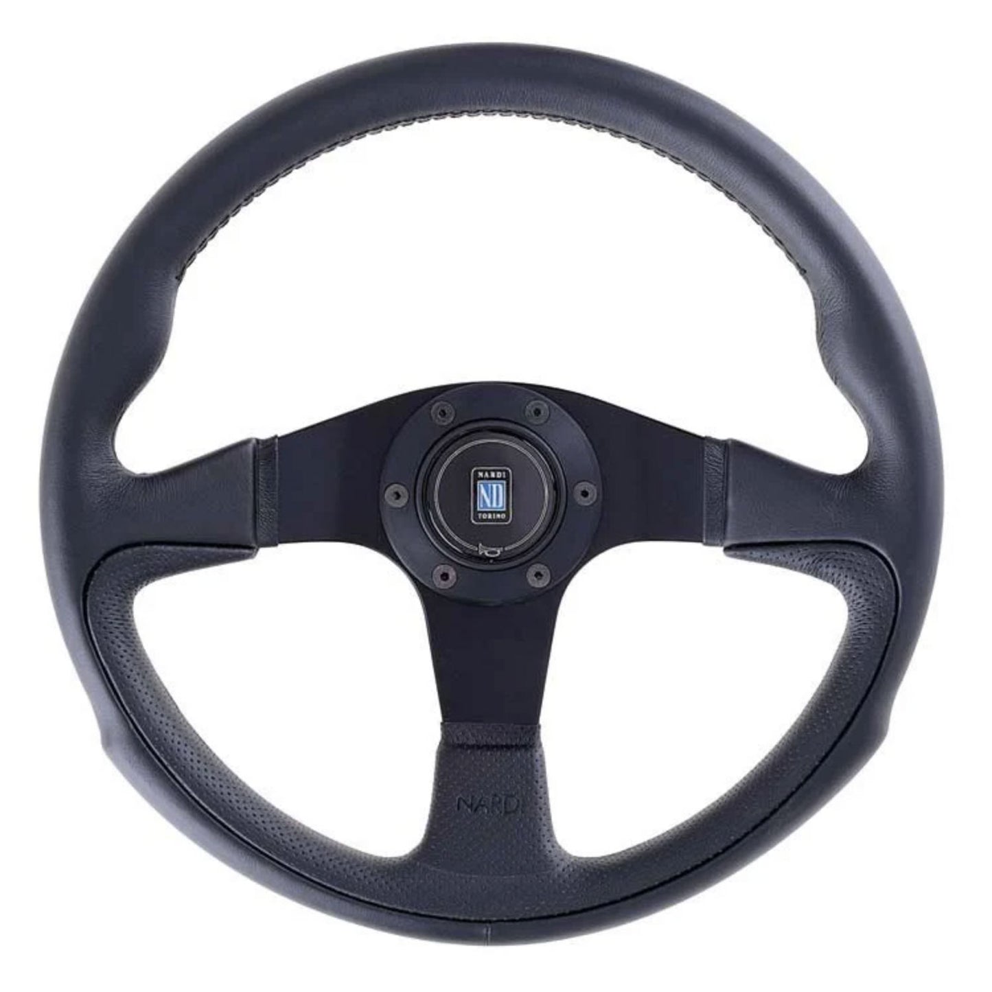 Nardi Challenge Steering Wheel, Black Leather, Black Spokes, Black Stitching, 45 mm Dish, Ã35 cm