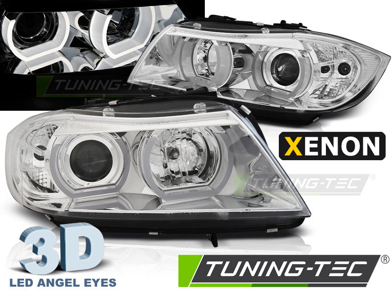 Coppia di Fari Anteriori 3D BMW Serie 3 E90 E91 2009-2011 Angel Eyes XENON