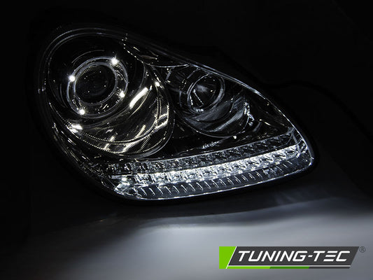 COPPIA FARI ANTERIORI DAYLIGHT CHROME HID PER PORSCHE CAYENNE 2002-2006