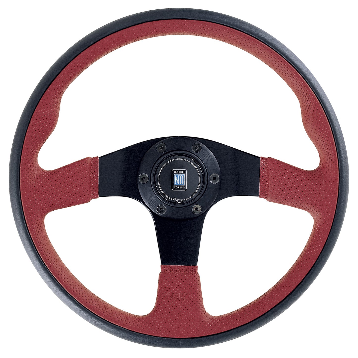 Nardi Twin Line Steering Wheel, Red Leather, Black Spokes, Ã35 cm