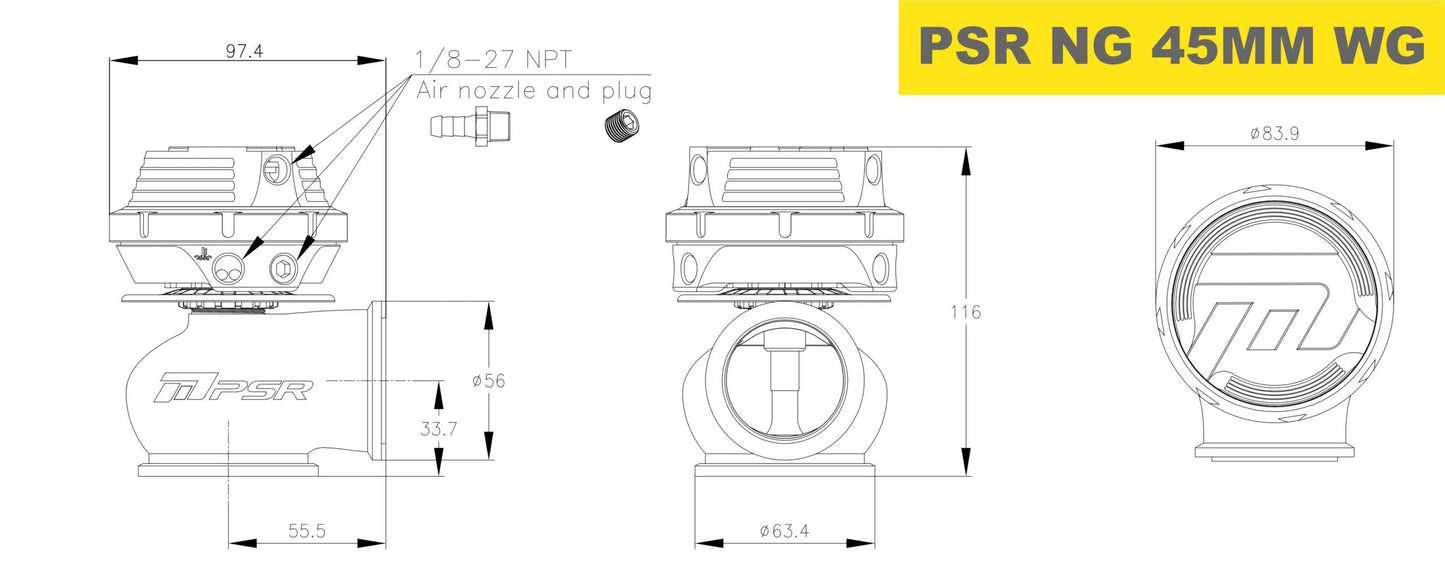 Pulsar PSR Wastegate esterna 45mm V-Band con molle