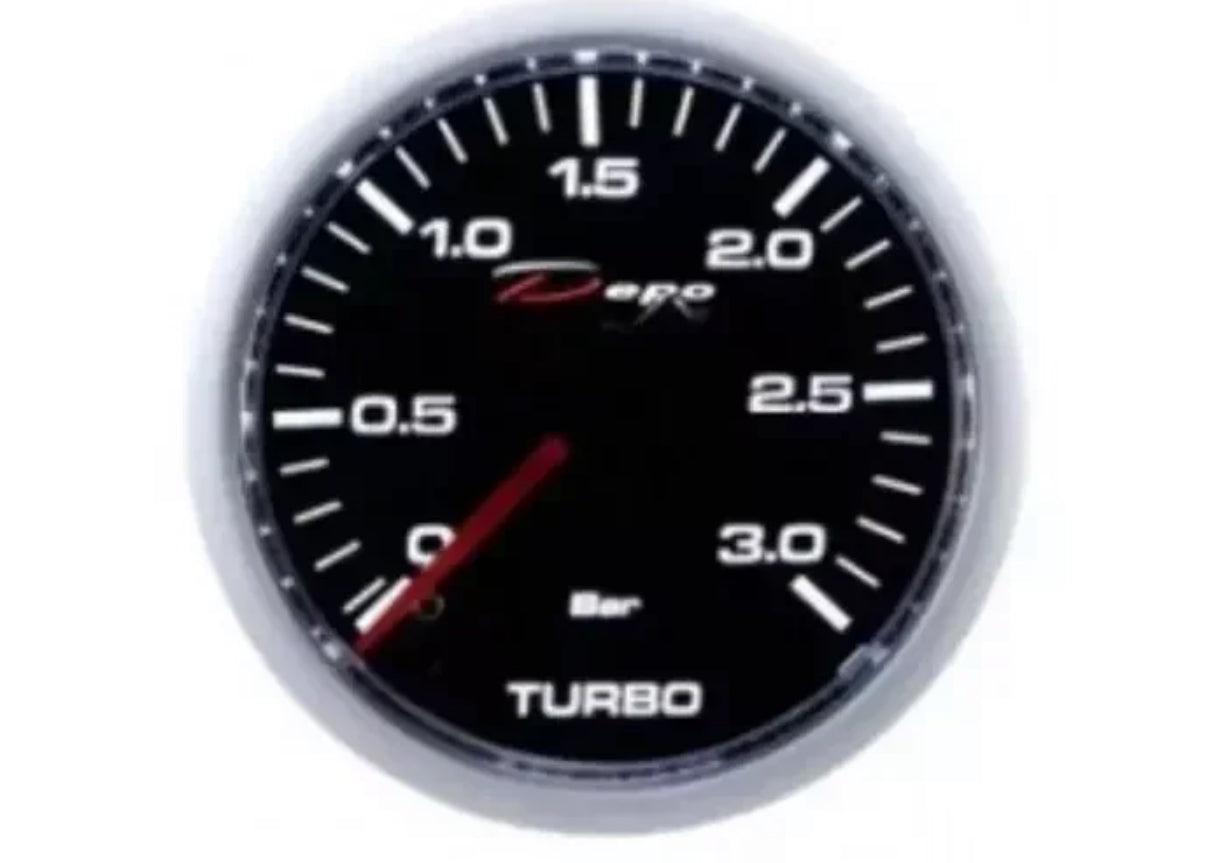 Manometro Strumento 52mm DEPO Pressione Turbo 0 +3 BAR Nero MECCANICO