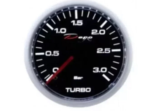 Manometro Strumento 52mm DEPO Pressione Turbo 0 +3 BAR Nero MECCANICO