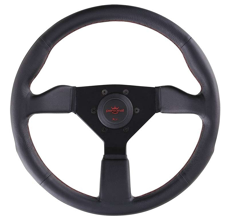 Personal Neo Grinta Steering Wheel - 350 mm - Black Leather, Black Spokes, Red Stitching
