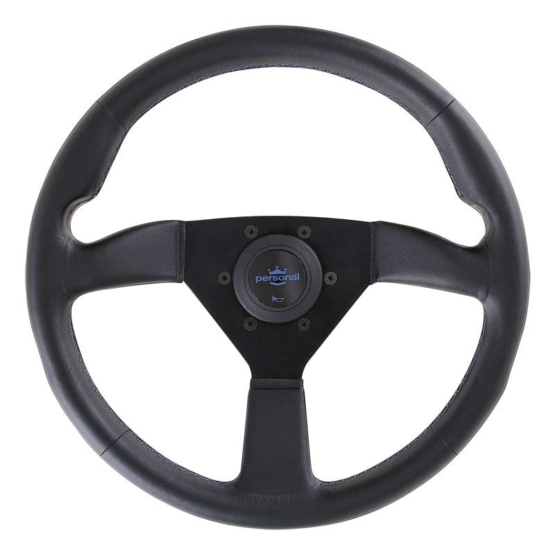 Personal Neo Eagle Steering Wheel - 350 mm - Black Leather, Black Spokes, Blue Stitching