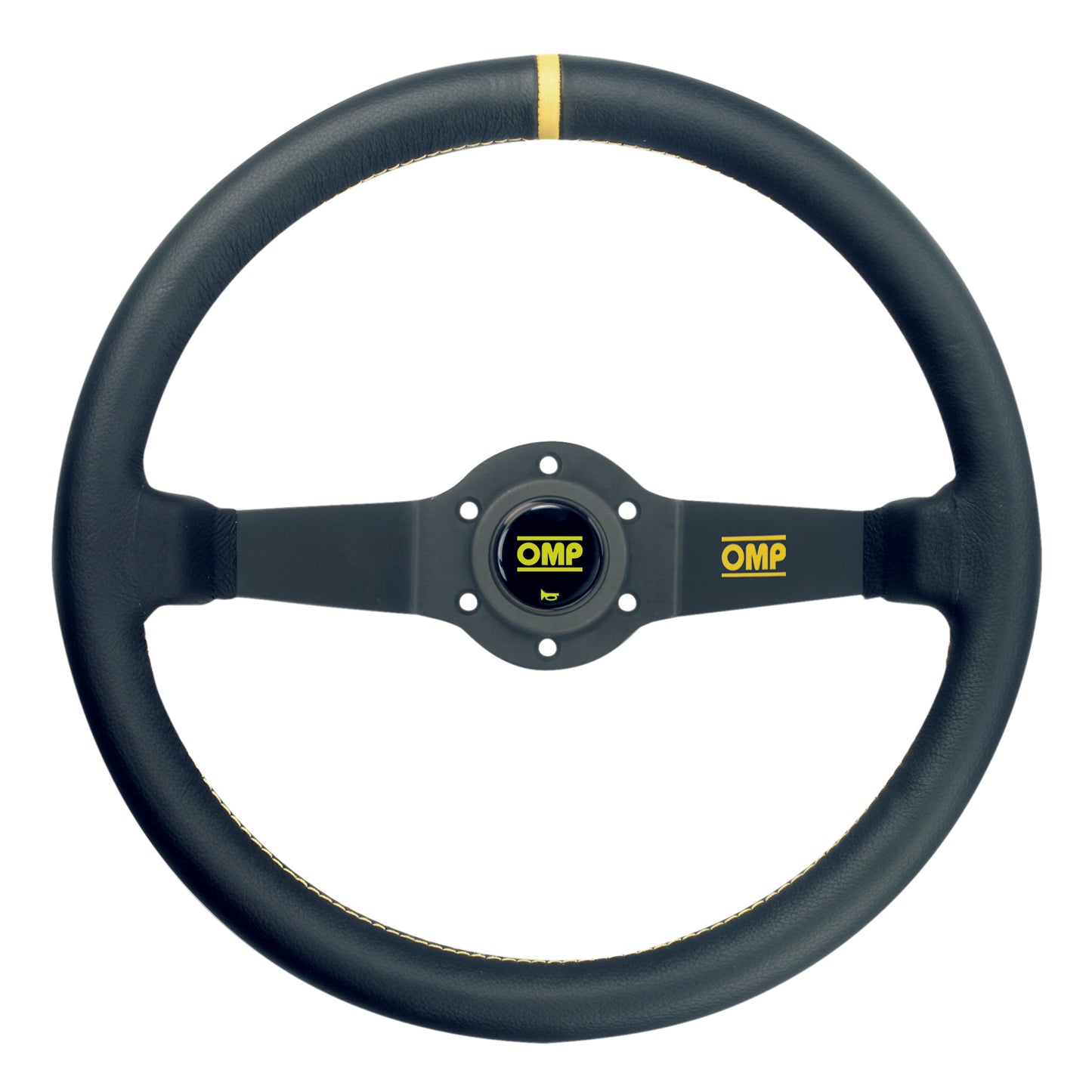 OMP Rally Steering Wheel (95mm Dish), Black Leather, Black Spokes