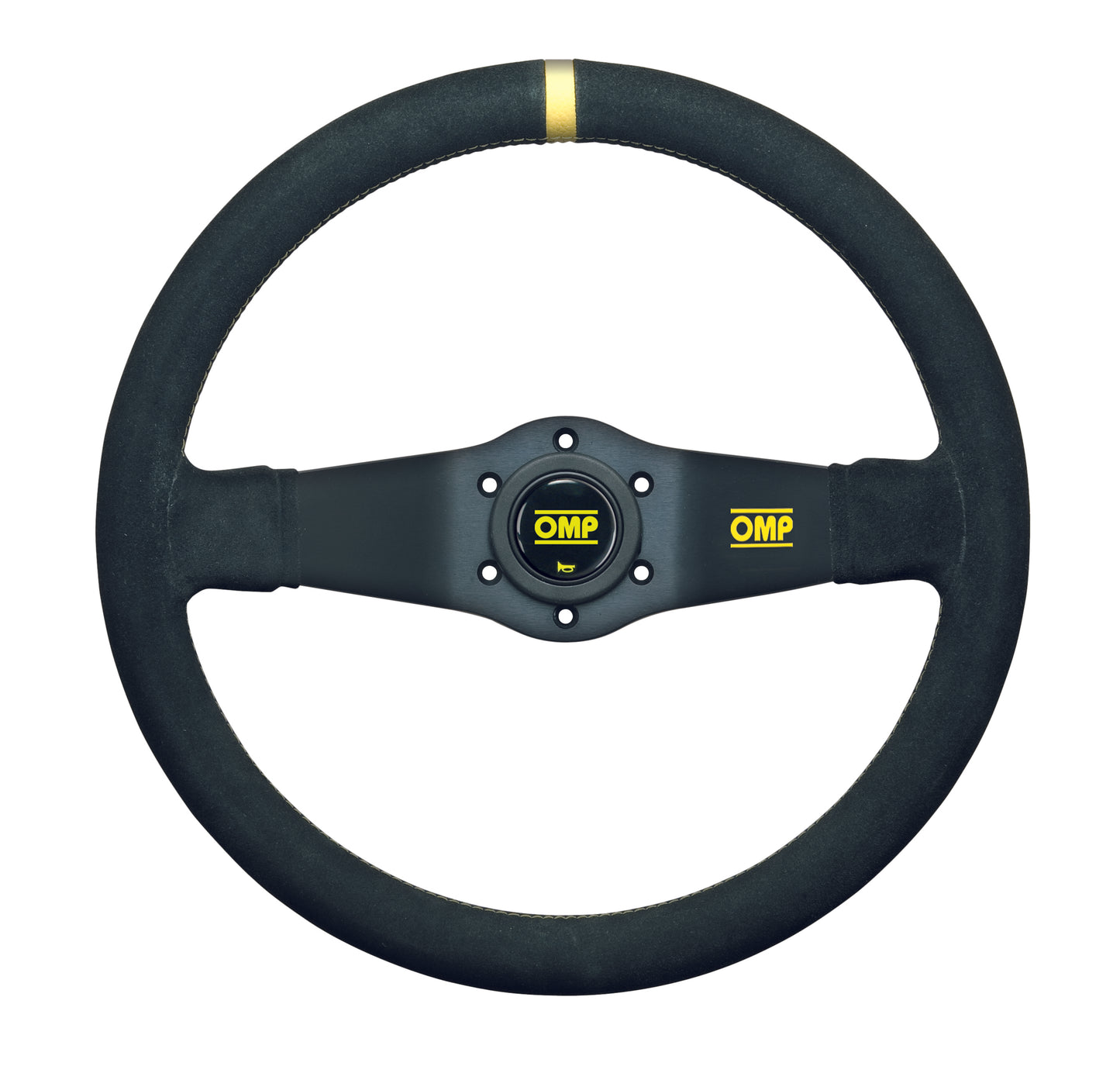 OMP Rally Steering Wheel (95mm Dish), Black Suede, Black Spokes