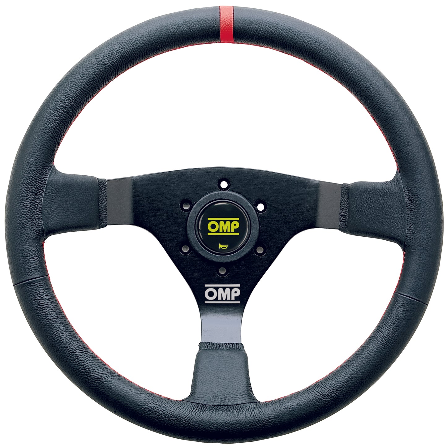 OMP WRC Steering Wheel (70 mm Dish), Black Leather, Black Spokes, Red Stitching