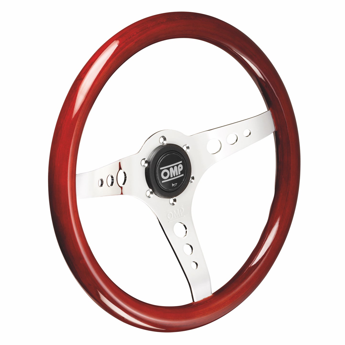 OMP Mugello Steering Wheel (Flat), Wood, Chrome Spokes