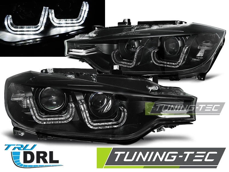 FARI ANTERIORI NERI CON ANGEL EYES PER BMW SERIE 3 F30 (2011–2015) ALOGENI