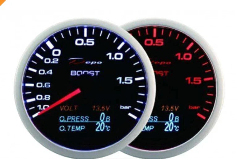 Manometro 60mm DEPO 4 in1 Pressione Turbo -1+2 pressessione olio + temp olio