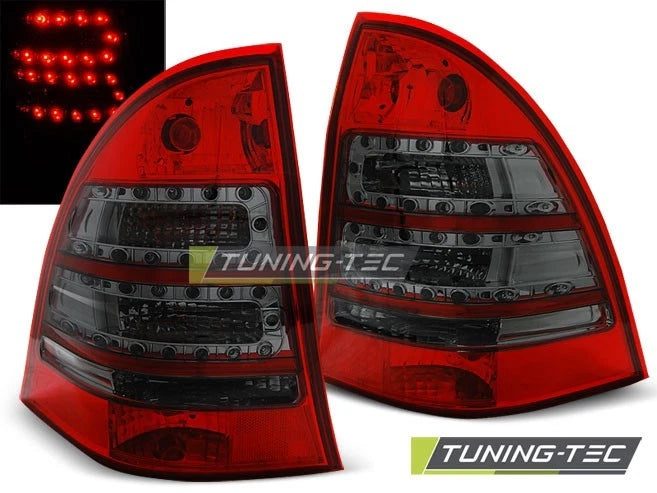 Coppia di Fari Posteriori per Mercedes Classe C W203 SW 2000-2007 Rosso Fumè LED