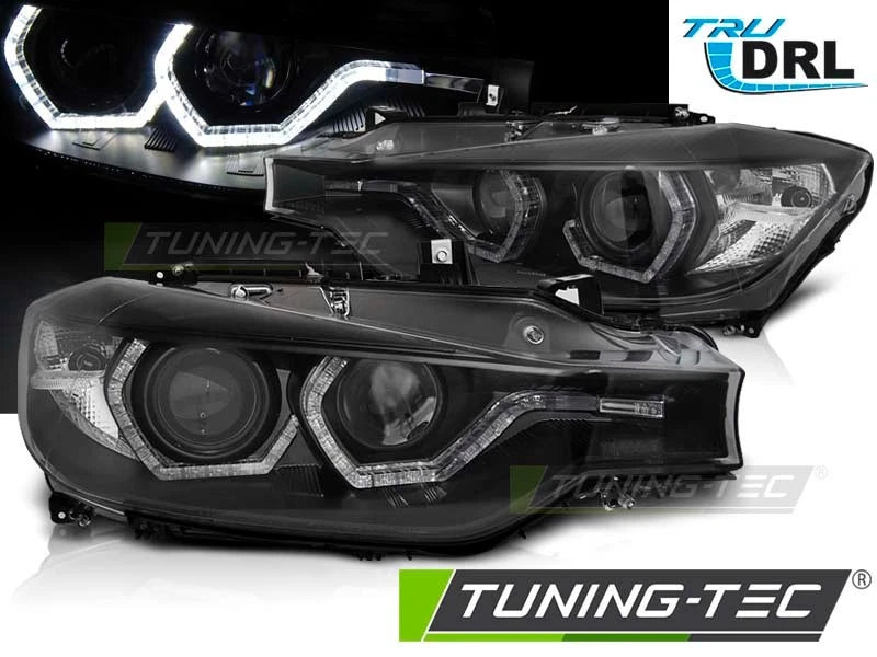 FARI ANTERIORI NERI CON ANGEL EYES PER BMW SERIE 3 F30 F31 (2011–2015) ALOGENI