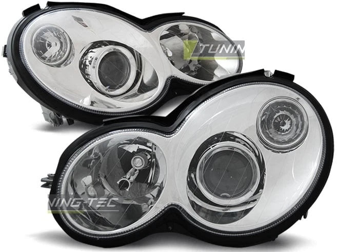 COPPIA FARI FANALI ANTERIORI MERCEDES CL203 CLASSE C 2000-2004 CROMATI