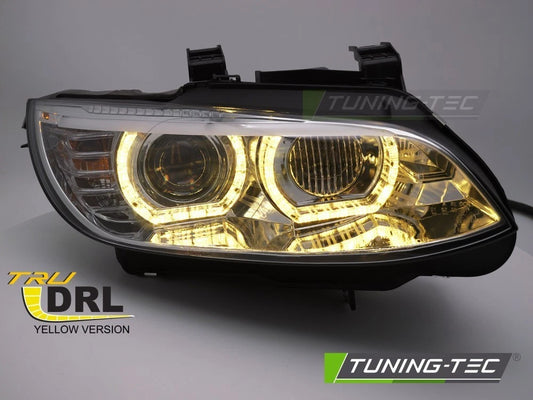 COPPIA FARI FANALI ANTERIORI XENON LED ANGEL EYES CROMO BMW E92 05-10 NO AFS