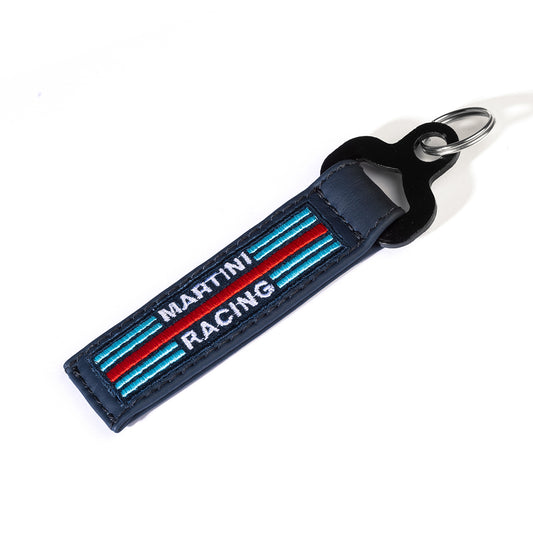 Sparco Martini Racing Leather Keychain - Navy Blue