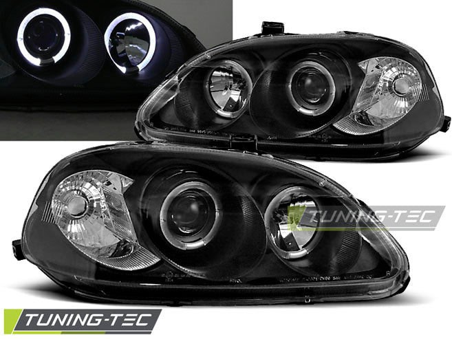 FARI FANALI ANTERIORI ANGEL EYES NERO PER HONDA CIVIC VI 95-99