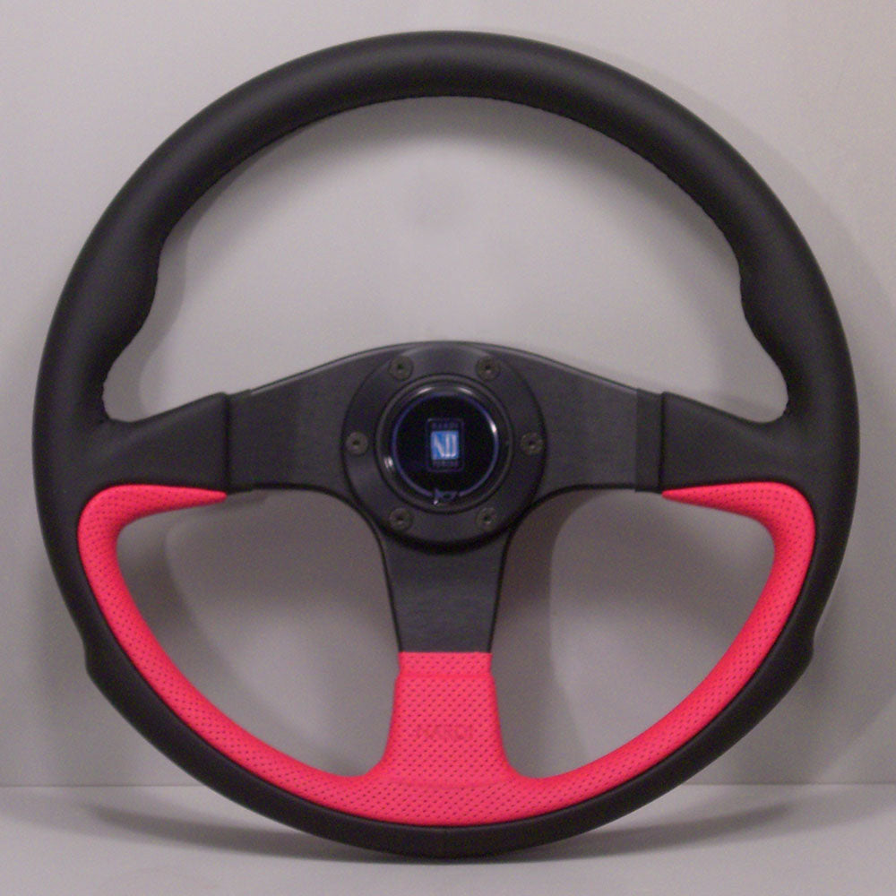 Nardi Challenge Steering Wheel, Red Leather, Black Spokes, Black Stitching, 45 mm Dish, Ã35 cm