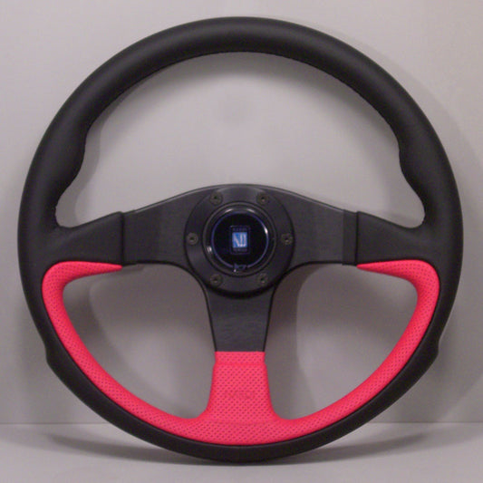 Nardi Challenge Steering Wheel, Red Leather, Black Spokes, Black Stitching, 45 mm Dish, Ã35 cm