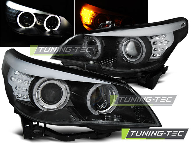 Coppia Fari Anteriori black per BMW Serie 5 E60 E61 Angel Eyes