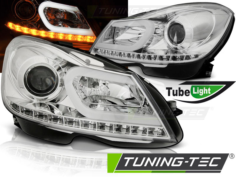 COPPIA FARI FANALI ANTERIORI MERCEDES W204 2011-2014 LED LTI LIGHT TUBE