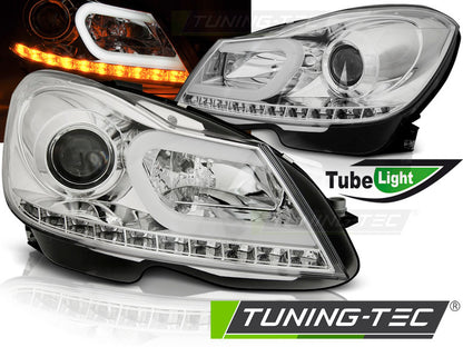 COPPIA FARI FANALI ANTERIORI MERCEDES W204 2011-2014 LED LTI LIGHT TUBE