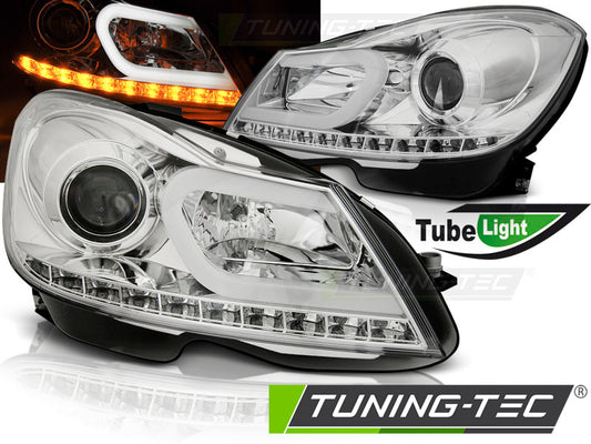 COPPIA FARI FANALI ANTERIORI MERCEDES W204 2011-2014 LED LTI LIGHT TUBE