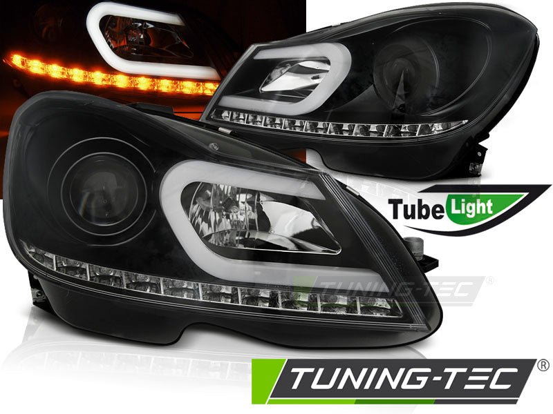COPPIA FARI FANALI LENTICOLARI ANTERIORI MERCEDES W204 2011-2014 LED LIGHT TUBE
