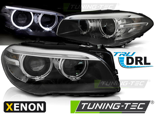 COPPIA FANALI FARI XENON ANGEL EYES LED DRL BMW F10 F11 2010 2013