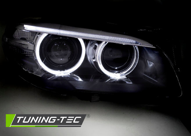 COPPIA FANALI FARI XENON ANGEL EYES LED DRL BMW F10 F11 2010 2013