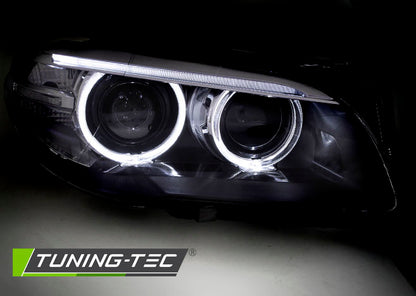 COPPIA FANALI FARI XENON ANGEL EYES LED DRL BMW F10 F11 2010 2013
