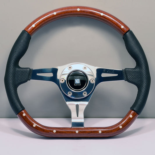 Nardi Kallista "Pagani Zonda" Steering Wheel, Wood & Perforated Leather, Chrome Spokes