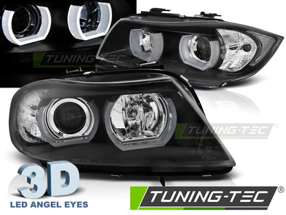 Coppia di Fari Anteriori 3D per BMW Serie 3 E90 E91 2005-2008 Angel Eyes