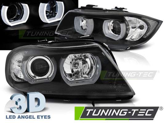 Coppia di Fari Anteriori 3D per BMW Serie 3 E90 E91 2005-2008 Angel Eyes