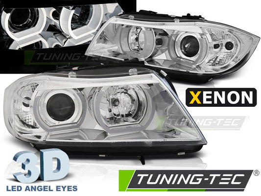 Coppia di Fari Anteriori 3D BMW Serie 3 E90 E91 2009-2011 Angel Eyes XENON