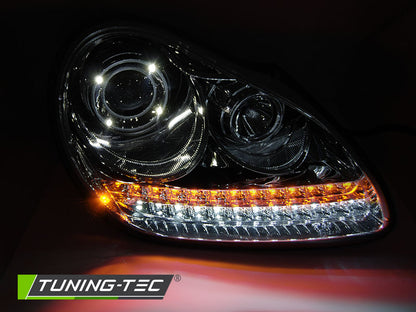COPPIA FARI ANTERIORI DAYLIGHT CHROME HID PER PORSCHE CAYENNE 2002-2006