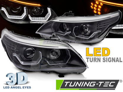 Coppia Fari Anteriori per BMW Serie 5 E60 E61 Angel Eyes 3D