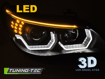 Coppia Fari Anteriori per BMW Serie 5 E60 E61 Angel Eyes 3D