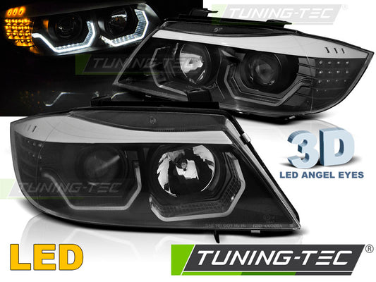 Coppia di Fari Anteriori 3D per BMW Serie 3 E90 E91 2005-2008 Angel Eyes