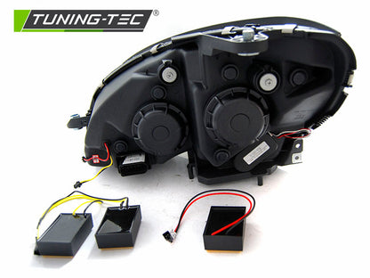 COPPIA FARI FANALI ANTERIORI MERCEDES W204 07-10 TUBO CROMATO H7 SEQUENZIALE