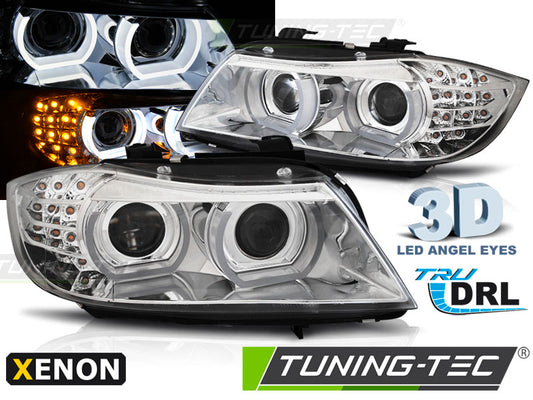 Coppia di Fari Anteriori 3D BMW Serie 3 E90 E91 2009-2011 Angel Eyes XENON
