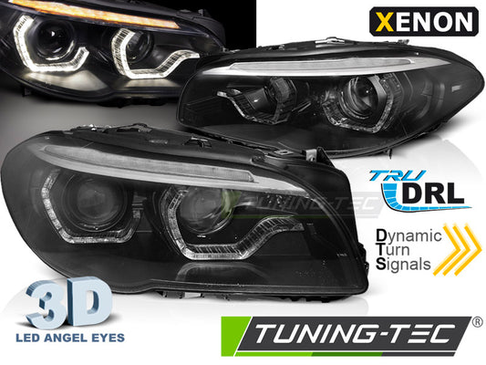 COPPIA FANALI FARI XENON 3D ANGEL EYES LED DRL BMW F10 F11 2010 2013