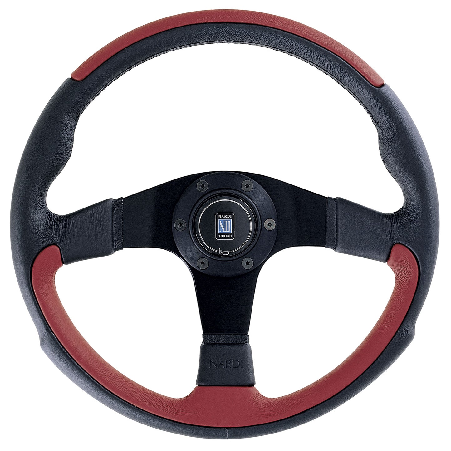 Nardi Leader Steering Wheel, Red Leather, Black Spokes, Ã35 cm