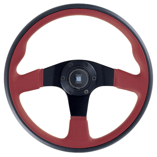 Nardi Twin Line Steering Wheel, Red Leather, Black Spokes, Ã35 cm