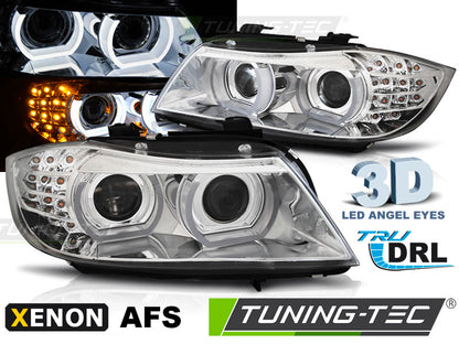 Coppia di Fari Anteriori 3D BMW Serie 3 E90 E91 2009-2011 Angel Eyes XENON AFS