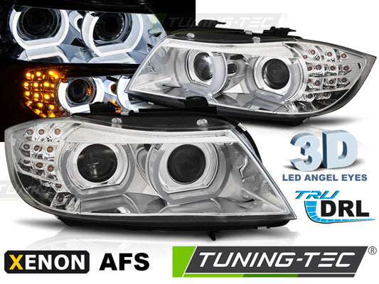 Coppia di Fari Anteriori 3D BMW Serie 3 E90 E91 2009-2011 Angel Eyes XENON AFS
