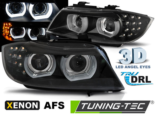 Coppia di Fari Anteriori 3D BMW Serie 3 E90 E91 2009-2011 Angel Eyes XENON AFS