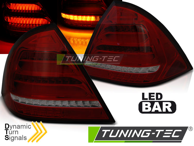 COPPIA FARI FANALI POSTERIORI MERCEDES W203 SEDAN 04-07 RED SMOKE LED BAR