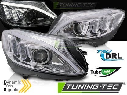 COPPIA FARI FANALI ANTERIORI TUBELIGHT LED CROMATO MERCEDES W205 2014 - 2018